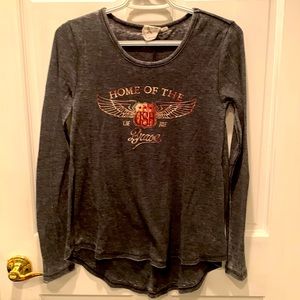 White crow distressed graphic tee long sleeve grey SMALL